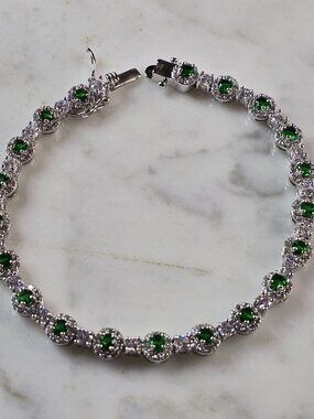 Womens Vintage Estate Sterling Silver Modernist Emerald Bracelet 15.6g #E7961